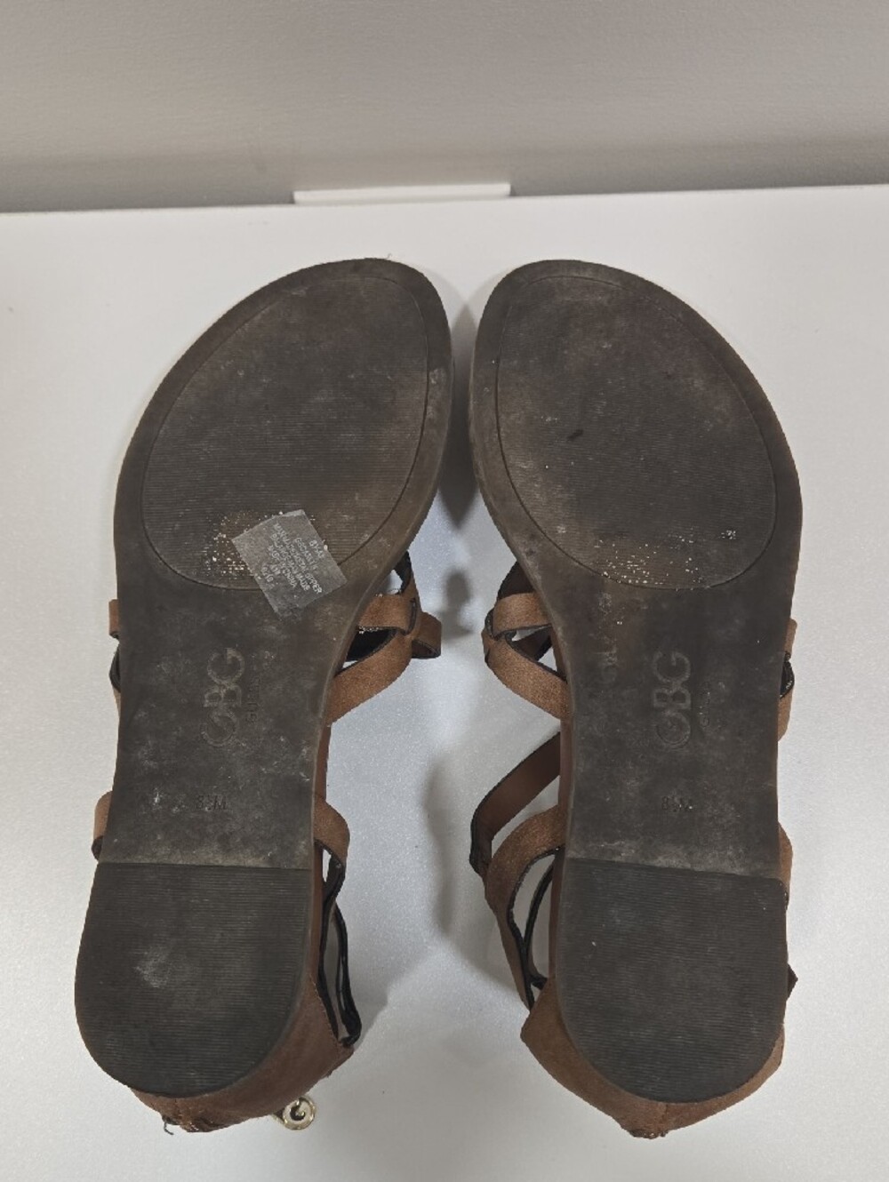G by Guess Brown Strappy Gladiator Sandals with Gold Accent - Picture 12 of 12